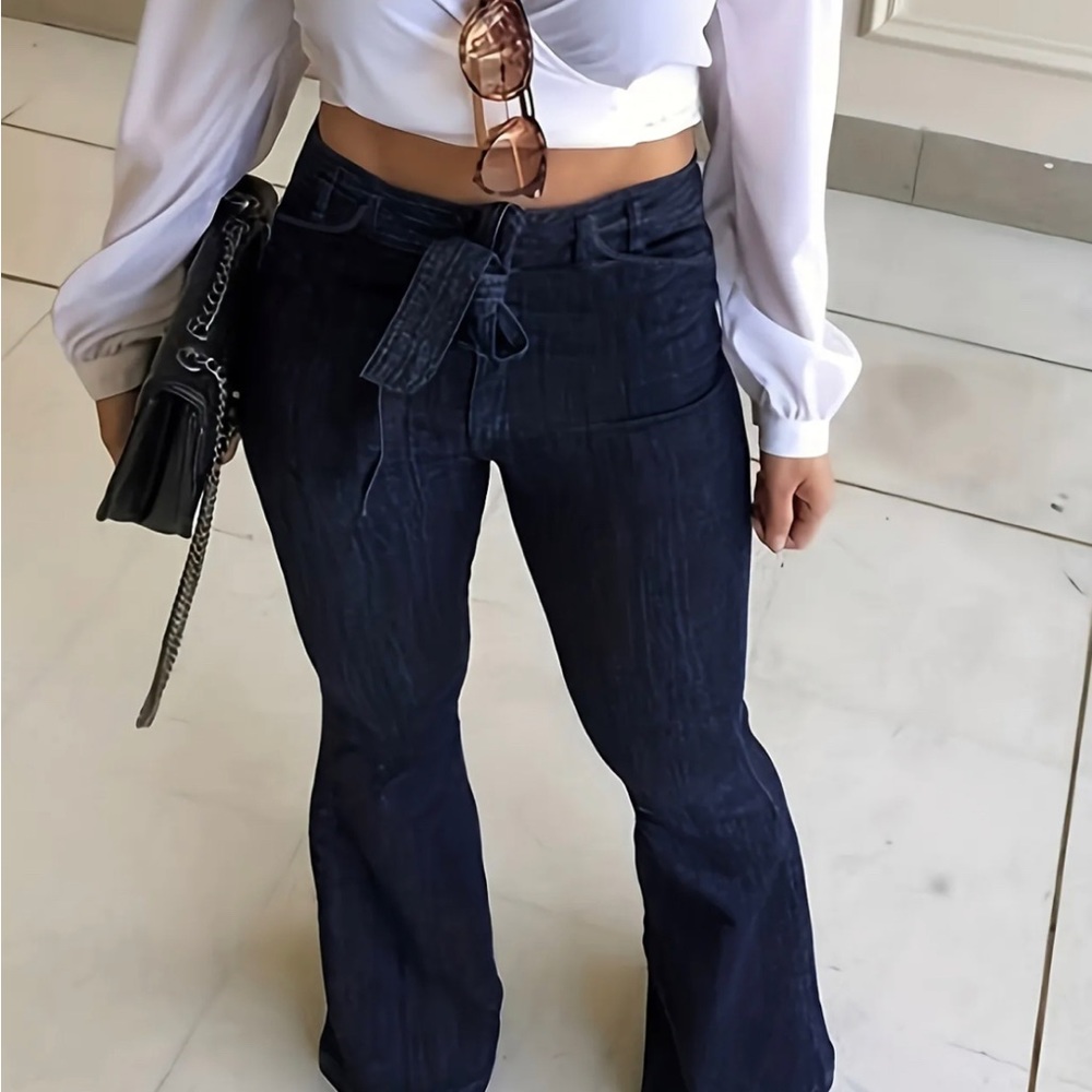 Flared Dark Blue Jeans - Picture 4 of 9